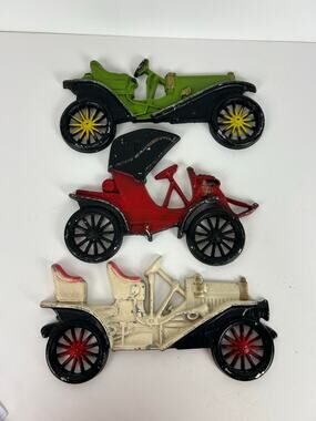 Vintage Midwest Metal Antique Car Wall Plaques Pictures Set of 3 Buick Hupmobile